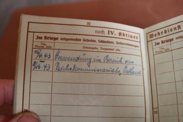 Service pass of a soldier - deployment in the Reichskommissariat Ostland 1943